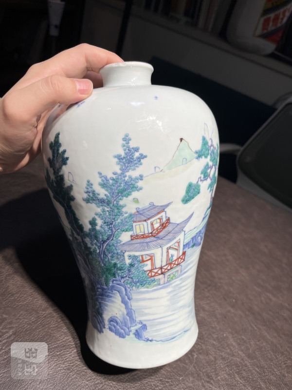 清雍正 安窑斗彩山水图梅瓶 - 图36